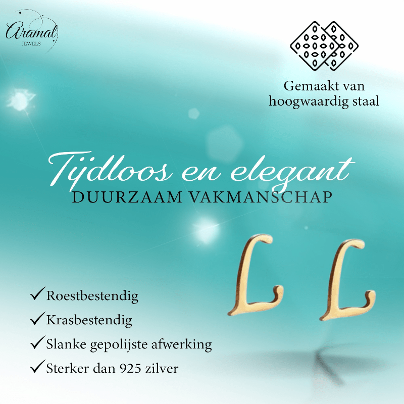 RVS letter L oorstekers goudkleurig - Aramat Jewels - Oorbellen - cadeautip