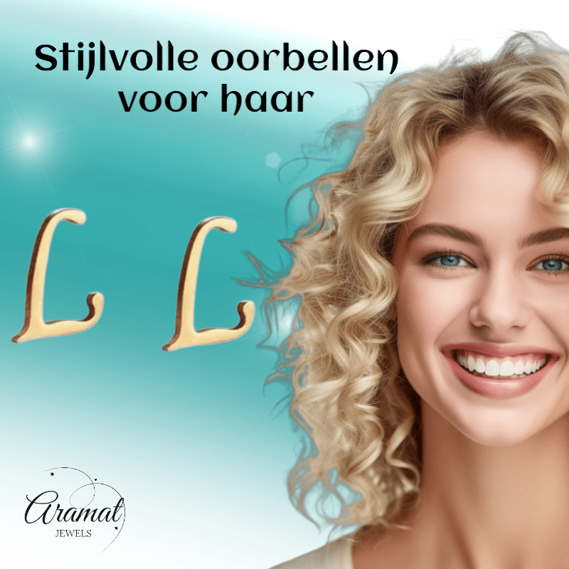 RVS letter L oorstekers goudkleurig - Aramat Jewels - Oorbellen - cadeautip
