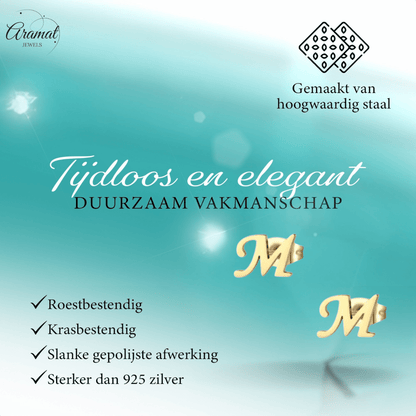 RVS letter M oorstekers goudkleurig - Aramat Jewels - Oorbellen - cadeautip