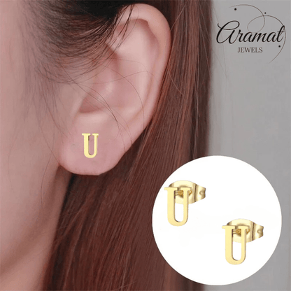RVS Letter U Oorbellen Goudkleurig – Initiaal - Aramat Jewels - Oorbellen - cadeautip
