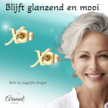RVS Letter X Oorbellen Goudkleurig – Initiaal - Aramat Jewels - Oorbellen - cadeautip
