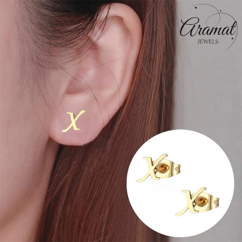 RVS Letter X Oorbellen Goudkleurig – Initiaal - Aramat Jewels - Oorbellen - cadeautip