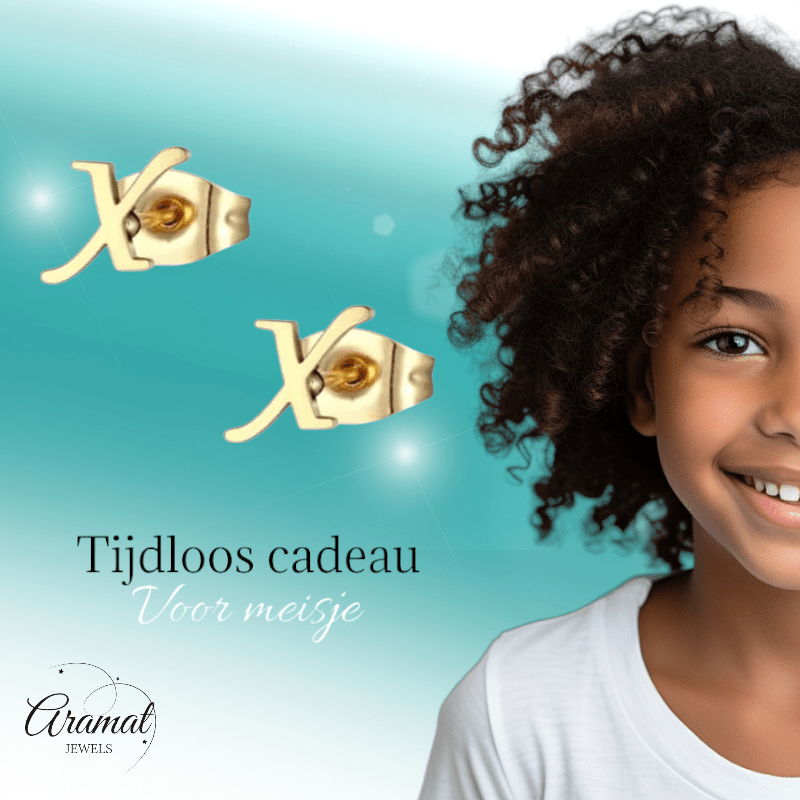 RVS Letter X Oorbellen Goudkleurig – Initiaal - Aramat Jewels - Oorbellen - cadeautip