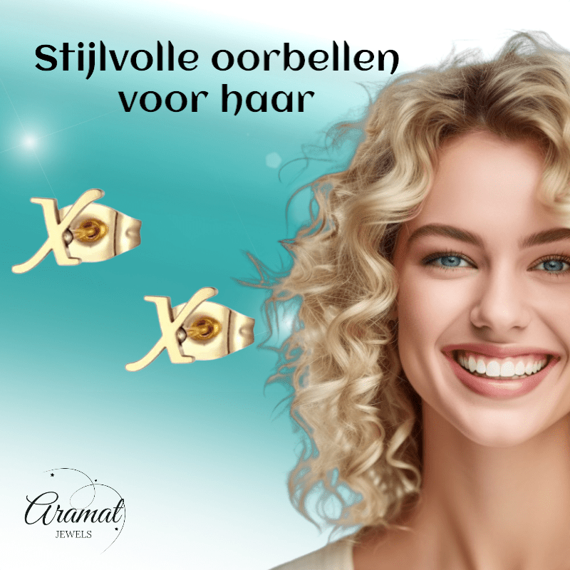 RVS Letter X Oorbellen Goudkleurig – Initiaal - Aramat Jewels - Oorbellen - cadeautip