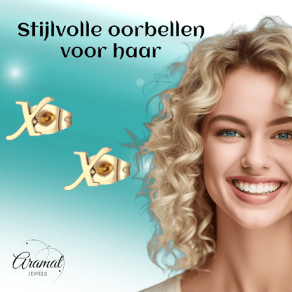 RVS Letter X Oorbellen Goudkleurig – Initiaal - Aramat Jewels - Oorbellen - cadeautip