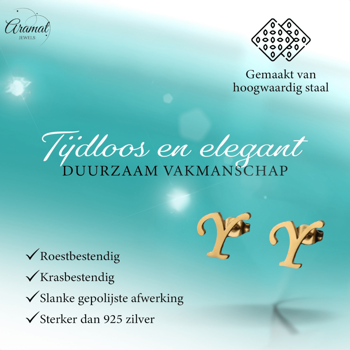 RVS Letter Y Oorbellen Goudkleurig – Initiaal - Aramat Jewels - Oorbellen - cadeautip