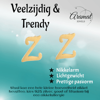 RVS Letter Z Oorbellen Goudkleurig – Initiaal - Aramat Jewels - Oorbellen - cadeautip