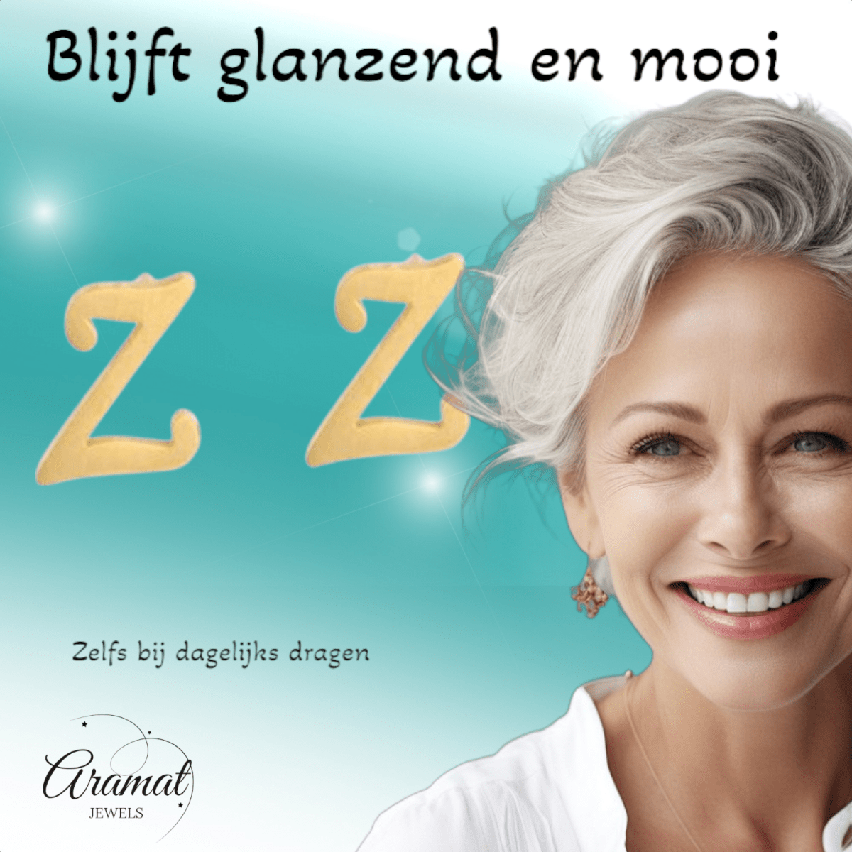 RVS Letter Z Oorbellen Goudkleurig – Initiaal - Aramat Jewels - Oorbellen - cadeautip