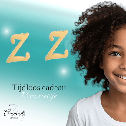 RVS Letter Z Oorbellen Goudkleurig – Initiaal - Aramat Jewels - Oorbellen - cadeautip