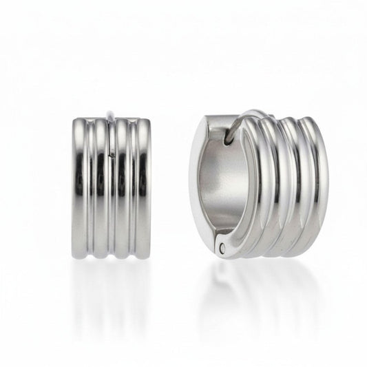 RVS Mini Huggie Creolen Streep Zilverkleur 13mm - Unisex Kind - Aramat Jewels - Oorringen - cadeautip