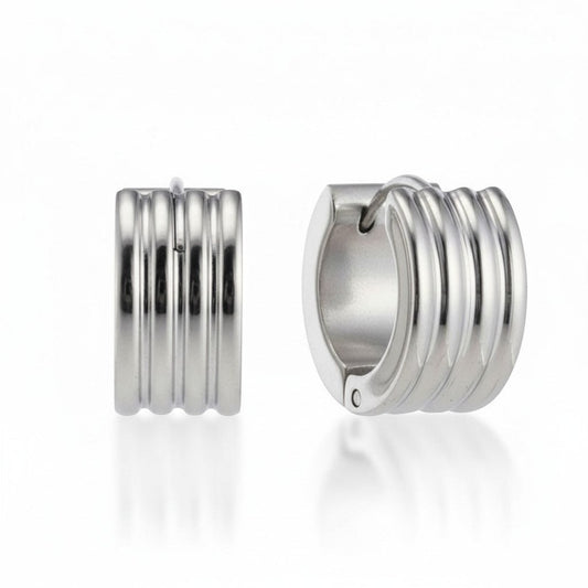 RVS Mini Huggie Creolen Streep Zilverkleur 13mm - Unisex Kind - Aramat Jewels - Oorringen - cadeautip