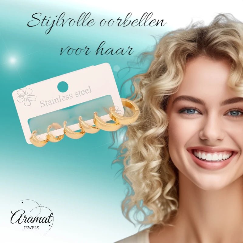 RVS mini oorringen set – goudkleurig – 3 maten huggies - set34 - 539682 - Oorbellen kopen# - alles - cadeau - dames