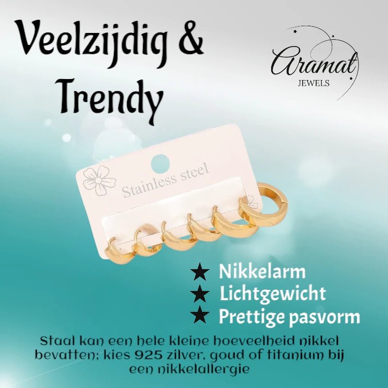 RVS mini oorringen set – goudkleurig – 3 maten huggies - set34 - 539682 - Oorbellen kopen# - alles - cadeau - dames