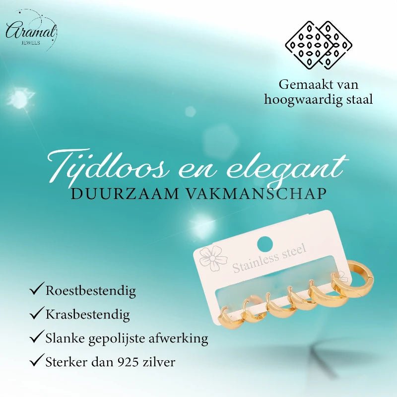 RVS mini oorringen set – goudkleurig – 3 maten huggies - set34 - 539682 - Oorbellen kopen# - alles - cadeau - dames