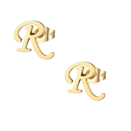 RVS Oorbellen Letter R – Goudkleurig – 10 mm - Aramat Jewels - Oorbellen - cadeautip