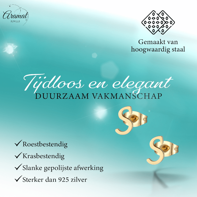 RVS Oorbellen Letter S – Goudkleurig – 10 mm - Aramat Jewels - Oorbellen - cadeautip