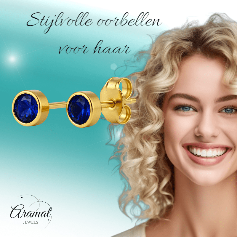 RVS Oorbellen met Donkerblauwe Zirkonia - 5mm - oor2065 - XE58221 - Oorbellen kopen# - 5mm - alles - blauw