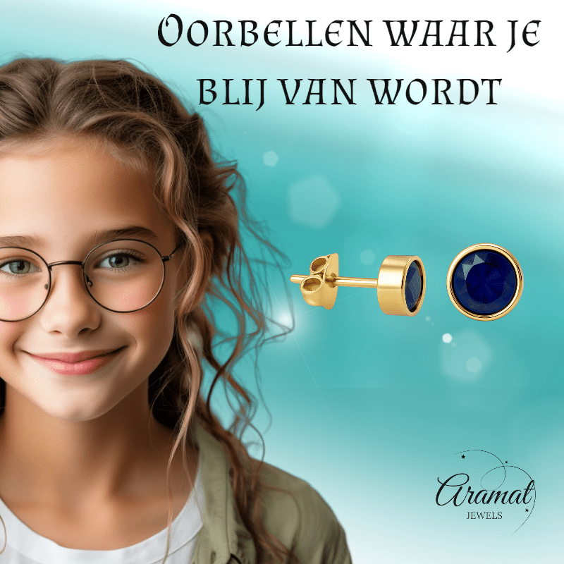 RVS oorbellen met donkerblauwe zirkonia – 6 mm - oor2763 - XE71670 - Oorbellen kopen# - 6mm - alles - blauw