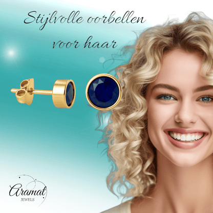 RVS oorbellen met donkerblauwe zirkonia – 6 mm - oor2763 - XE71670 - Oorbellen kopen# - 6mm - alles - blauw
