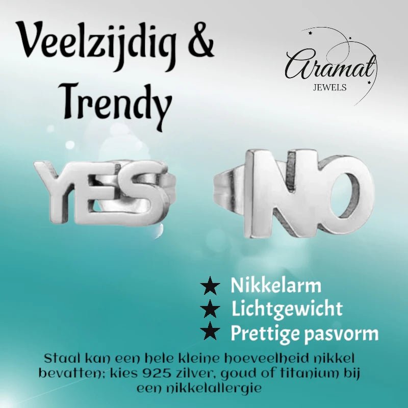 RVS oorbellen yes en no - oor18 - Oorbellen kopen# - 10mm - alles