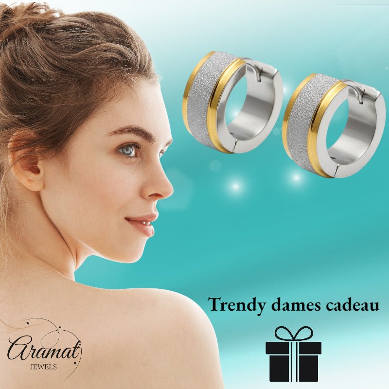 RVS oorringen - Bicolor - Sandblasted - Aramat Jewels - Oorringen - cadeautip