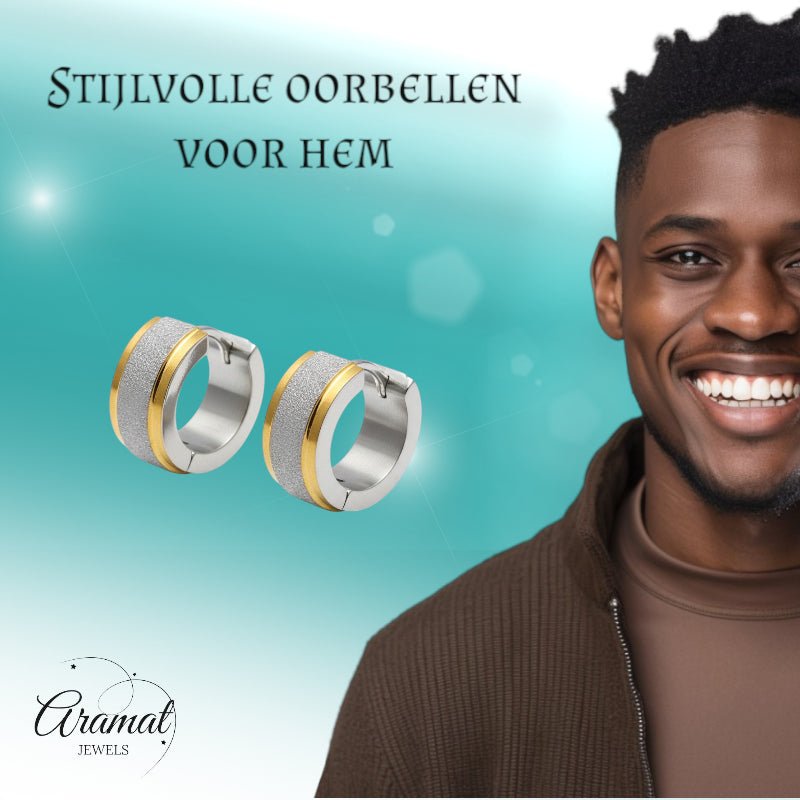 RVS oorringen - Bicolor - Sandblasted - Aramat Jewels - Oorringen - cadeautip