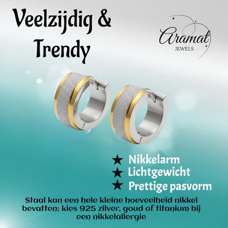 RVS oorringen - Bicolor - Sandblasted - Aramat Jewels - Oorringen - cadeautip