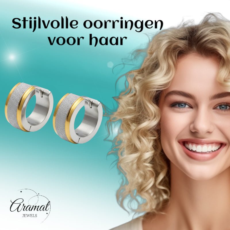 RVS oorringen - Bicolor - Sandblasted - Aramat Jewels - Oorringen - cadeautip