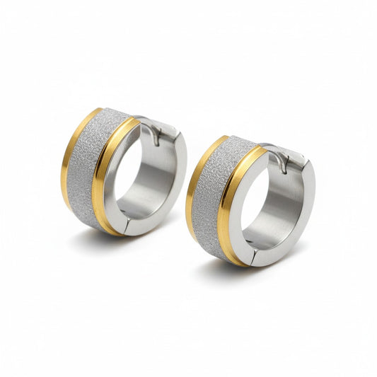 RVS oorringen - Bicolor - Sandblasted