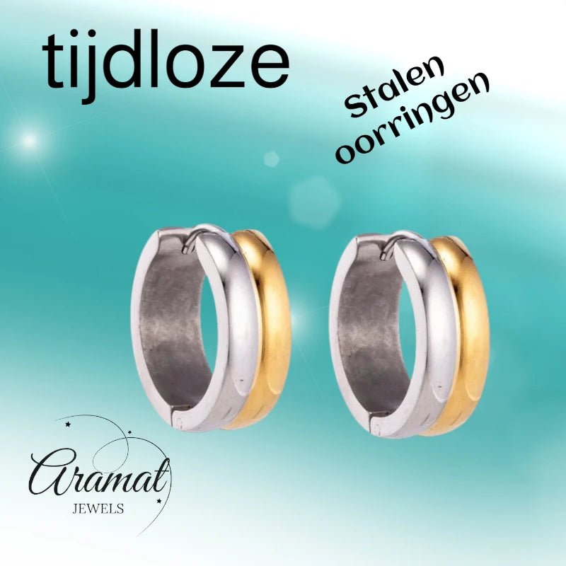 RVS oorringen - Bicolor Staal - Glanzend - Aramat Jewels - Oorringen - cadeautip