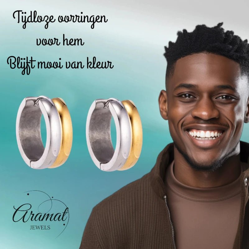 RVS oorringen - Bicolor Staal - Glanzend - Aramat Jewels - Oorringen - cadeautip
