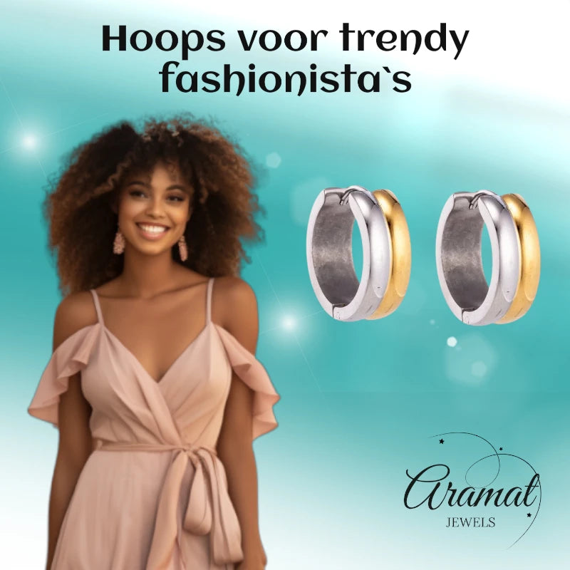 RVS oorringen - Bicolor Staal - Glanzend