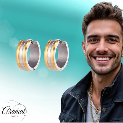 RVS Oorringen Bicolor Streep Goud Zilver 20mm - Dames - Aramat Jewels - Oorringen - cadeautip