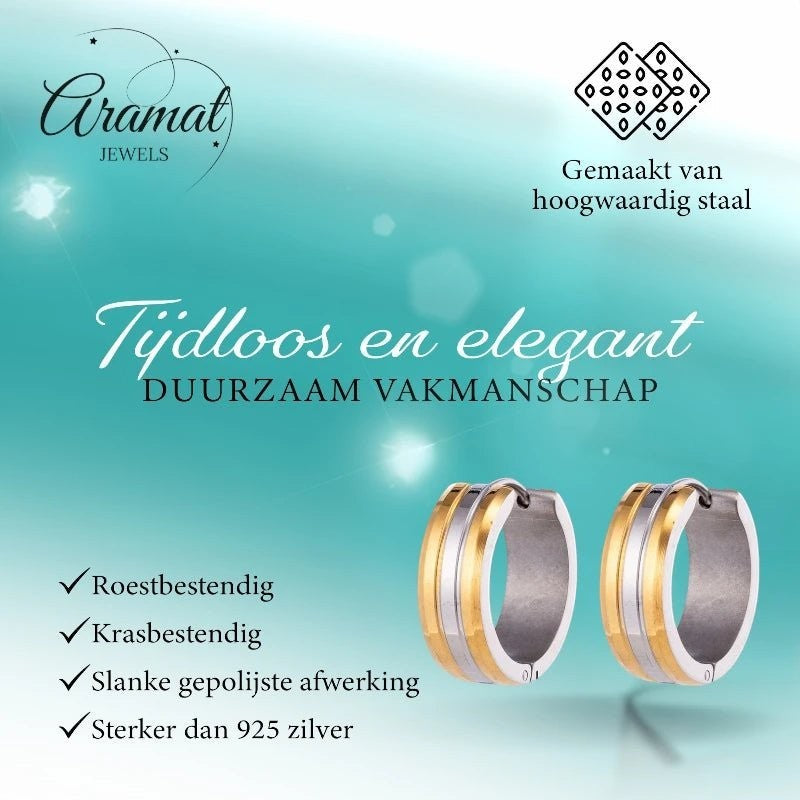 RVS Oorringen Bicolor Streep Goud Zilver 20mm - Dames - Aramat Jewels - Oorringen - cadeautip