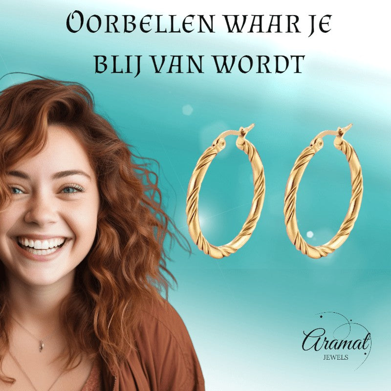 RVS Oorringen Gedraaid 30mm – Goudkleurige Creolen met Twisted Motief - oor6358 - ms - 023 - Oorringen kopen# - 30mm - alles - cadeau
