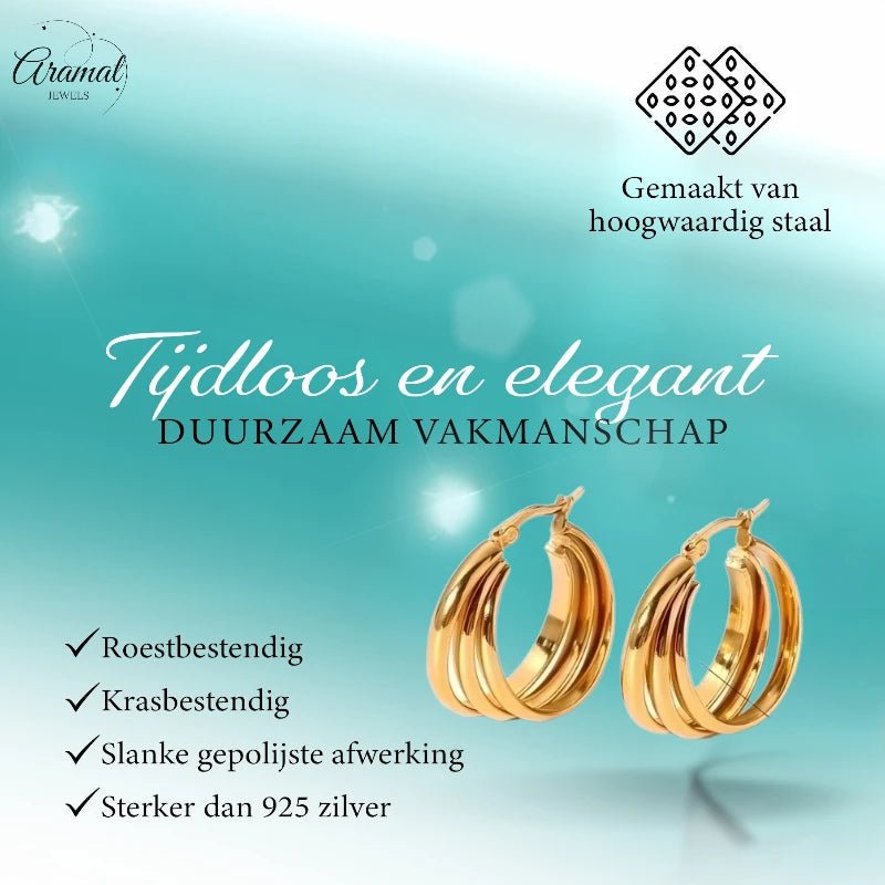 RVS Oorringen Goud – 28mm – Triple Hoepels in 1 - oor6321 - 67349 - Oorringen kopen# - 28mm - alles - cadeau
