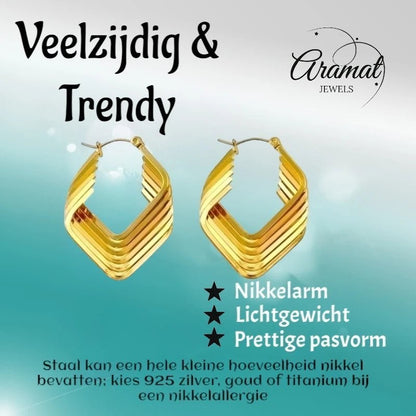 RVS Oorringen Goudkleur – 39mm – 6 Vierkante Hoepels in 1 - oor6320 - 69936 - Oorringen kopen# - 40mm - alles - cadeau