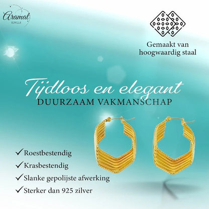 RVS Oorringen Goudkleurig – 35mm – Vijfhoek met 6 Hoepels - oor6322 - 69938 - Oorringen kopen# - 35mm - alles - cadeau