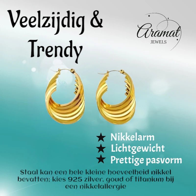 RVS Oorringen Goudkleurig – 37mm – 6 - in - 1 Vierkante Hoepels - oor6319 - 69937 - Oorringen kopen# - 37mm - alles - cadeau