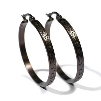 RVS Oorringen Grieks Motief Roségoud 30mm - Elegante Hoepels - Aramat Jewels - Oorringen - cadeautip