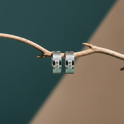 RVS Oorringen Kristal Streep Zilverkleur 20mm - Dames - Aramat Jewels - Oorringen - cadeautip