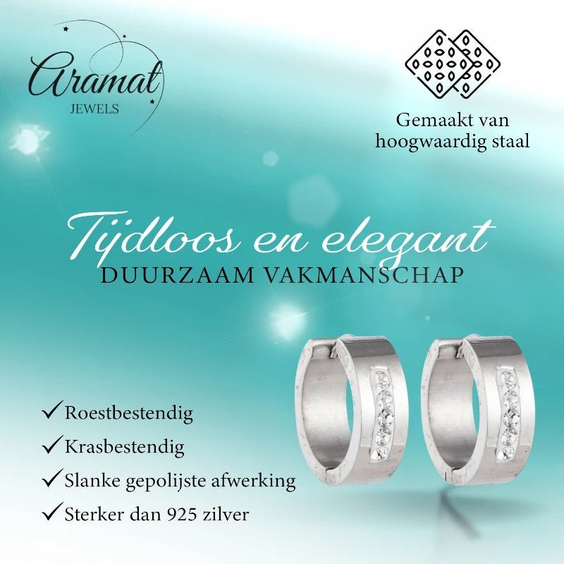 RVS Oorringen Kristal Streep Zilverkleur 20mm - Dames - Aramat Jewels - Oorringen - cadeautip