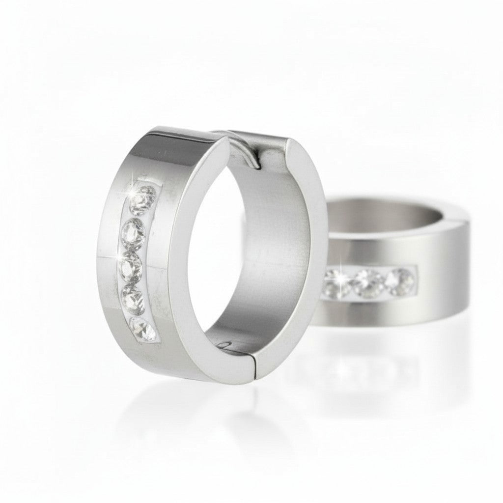 RVS Oorringen Kristal Streep Zilverkleur 20mm - Dames - Aramat Jewels - Oorringen - cadeautip