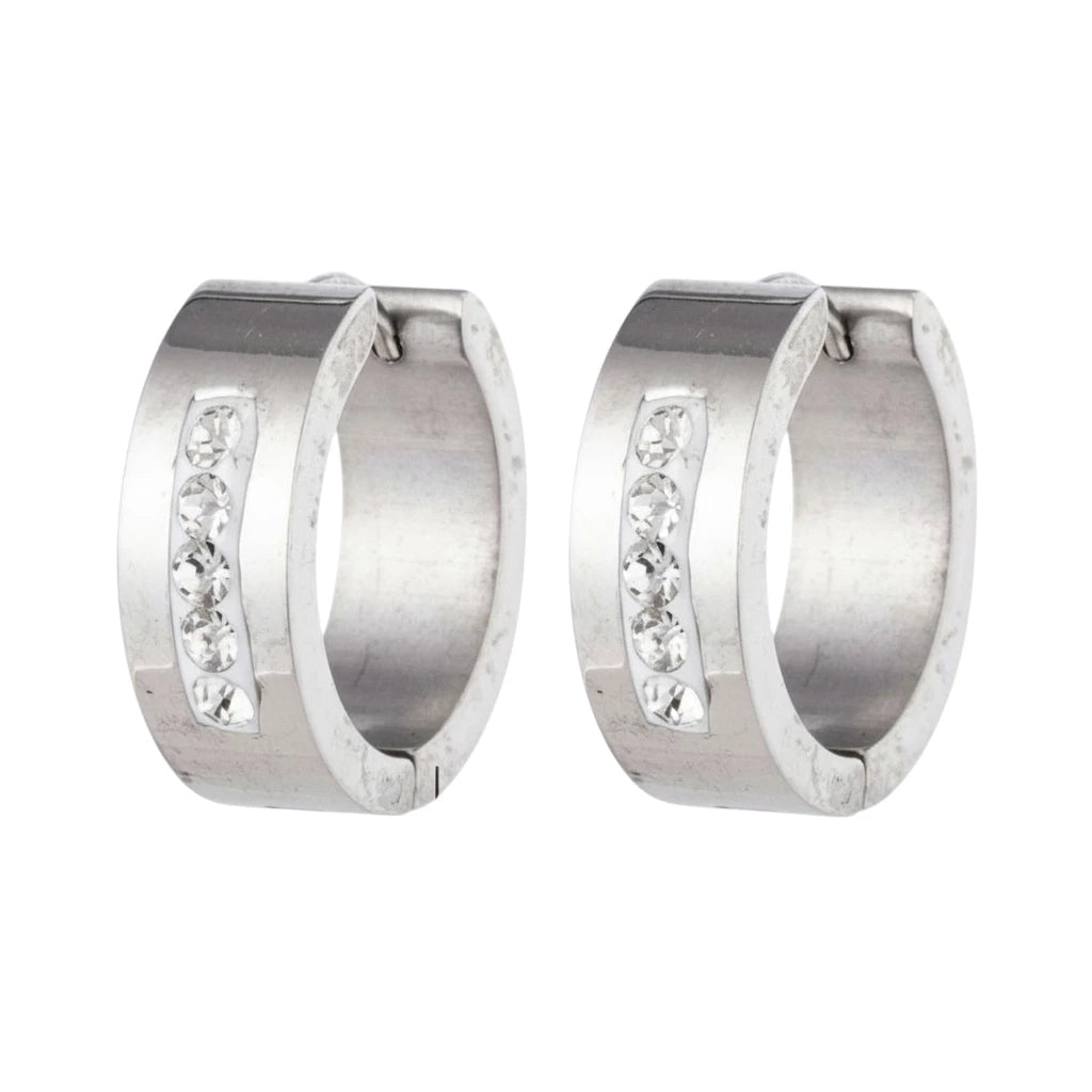 RVS Oorringen Kristal Streep Zilverkleur 20mm - Dames - Aramat Jewels - Oorringen - cadeautip