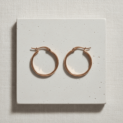 RVS Oorringen met Anker - en Sterrenmotief Roségoudkleur 25mm - Aramat Jewels - Oorbellen - cadeautip