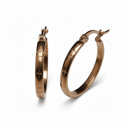 RVS Oorringen met Anker - en Sterrenmotief Roségoudkleur 25mm - Aramat Jewels - Oorbellen - cadeautip