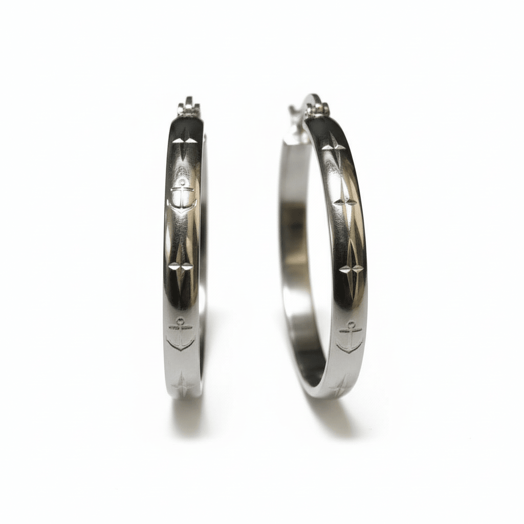 RVS Oorringen met Ankermotief Zilverkleur 30mm - Aramat Jewels - Oorringen - cadeautip