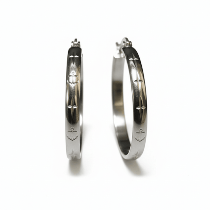 RVS Oorringen met Ankermotief Zilverkleur 30mm - Aramat Jewels - Oorringen - cadeautip