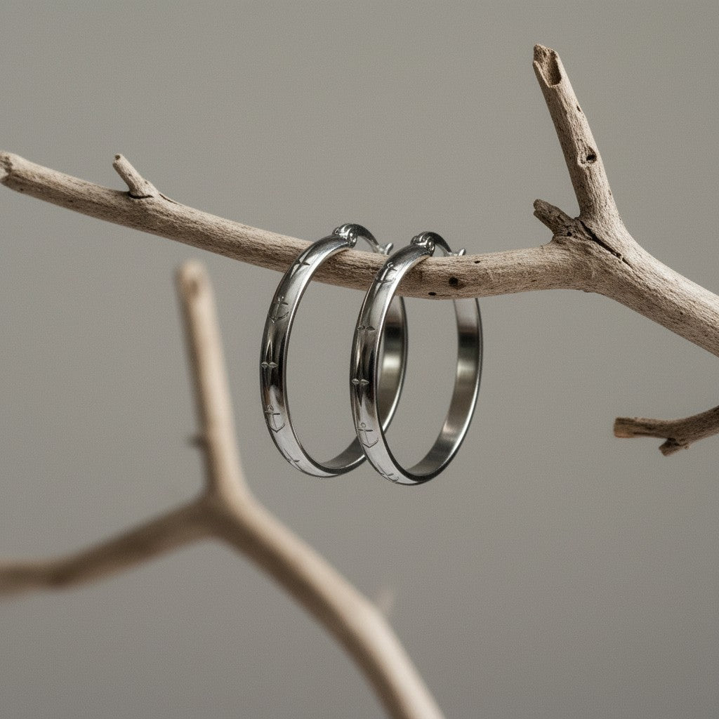 RVS Oorringen met Ankermotief Zilverkleur 30mm - Aramat Jewels - Oorringen - cadeautip