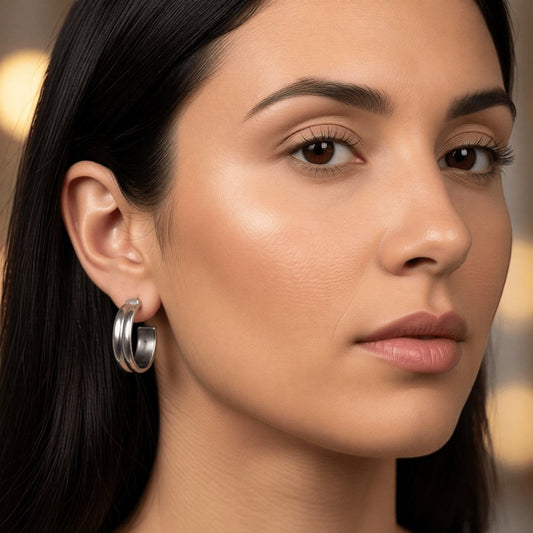 RVS Oorringen met Dubbele Lijn Zilverkleur 23mm - Aramat Jewels - Oorringen - cadeautip